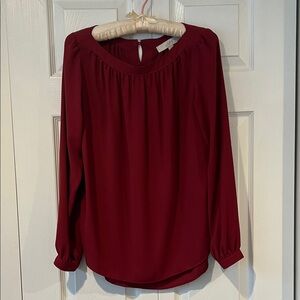 LOFT Long-Sleeve Wine Red Peasant Blouse